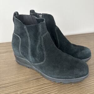 Sorel Joan Of Arctic Wedge Black Nubuck Suede Leather Chelsea Ankle Boot Sz 8.5